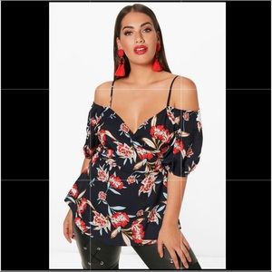 Boohoo cold shoulder wrap top